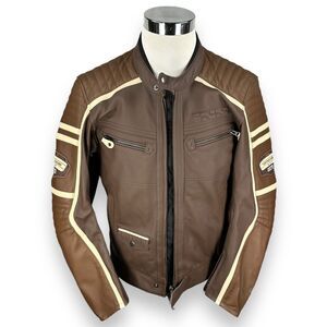 iXS Curtis Motorcycle Jacket Mens 44 Moto Brown Leather Zip Pockets Biker New